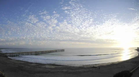Time lapse of clouds and waves at Ventura Pier in Ventura, California. Stock Footage 1018305