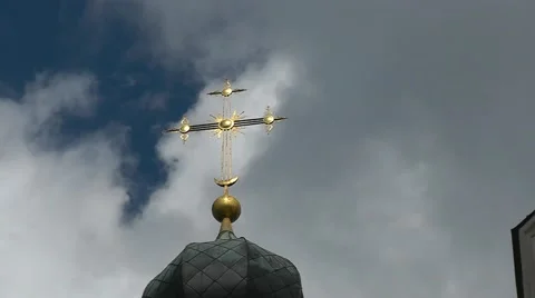 Time lapse of clouds on the background of the Church Stock Footage 50379434