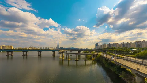 Time lapse of clouds in downtown Seoul, South Korea Stock Footage 132649798