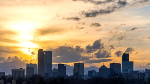 Time lapse of clouds during sunset over the skyline in Denver, Colorado Stock Footage 104846490