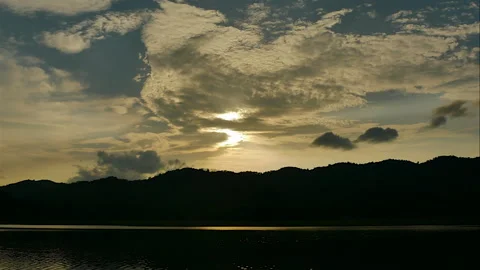 Time-lapse of Clouds fast in the sky and sunset on a large natural or artif.. Video stock 244856244