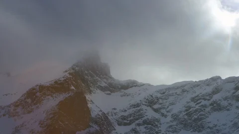 Time-lapse of clouds floating over the snowy mountains Stock Footage 116787488
