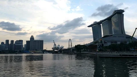 Time lapse of clouds flying over Marina Bay Sands in downtown Singapore Stock Footage 113545139