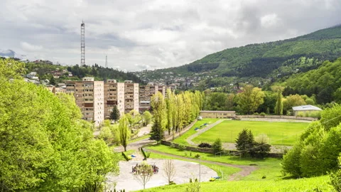 Time lapse of clouds formation moving across the sky over the city of Dilijan Stock Footage 191020394