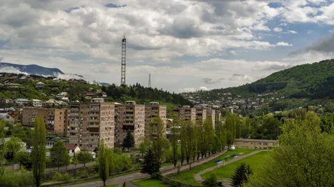 Time lapse of clouds formation moving across the sky over the city of Dilijan Stock Footage 191022790