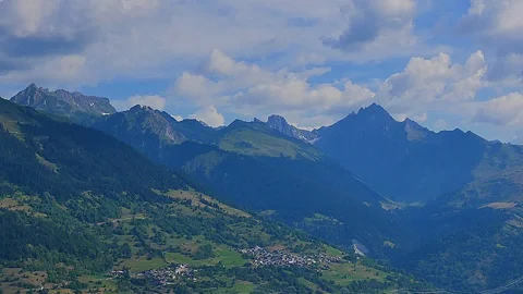 Time lapse of clouds high mountain valley in alps france from ski resort Stock Footage 124232343