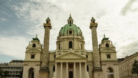 Time lapse clouds moving above Karlskirche church Vienna capital Austria Europe Stock Footage