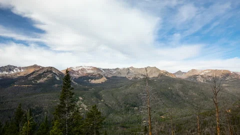Time Lapse of the clouds moving above the Rocky Mountains Stock Footage 145583302