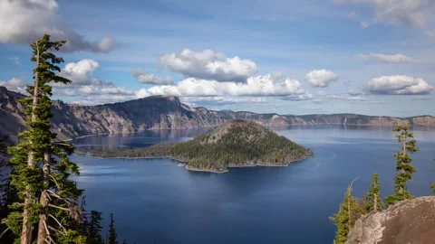 Time lapse of clouds moving above Crater Lake in Oregon Stock Footage 302592811