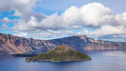 Time lapse of clouds moving above Crater Lake in Oregon Stock Footage 303028897