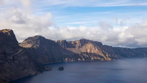 Time lapse of clouds moving above Crater Lake in Oregon Stock Footage 303028948