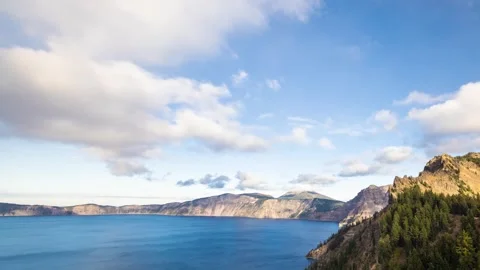 Time lapse of clouds moving above Crater Lake in Oregon Stock Footage 336572596