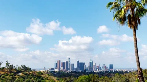 Time Lapse of Clouds Moving Behind the Los Angeles Skyline Video stock 150633572