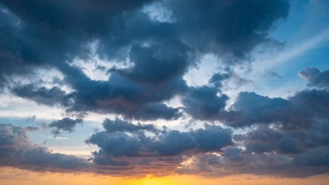 Time-lapse of clouds moving during sunset over the ocean, day light to night Stock Footage 99806399
