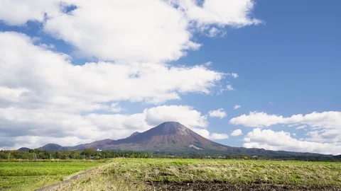 Time Lapse The Clouds Moving Fast on Blue Sky with Daisen Mountain Stock Footage 128943958