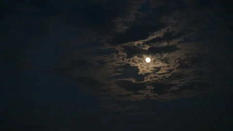 Time-lapse of clouds moving in night sky. Thick clouds cover moon Stock Footage 136757064