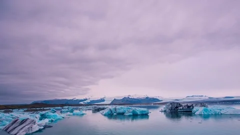Time Lapse - Clouds Moving over Jökulsárlón Glacier Lake in Iceland Stock Footage 69871199