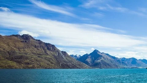 Time Lapse - Clouds Moving Over Lake and Mountain Ranges Video stock 74246307