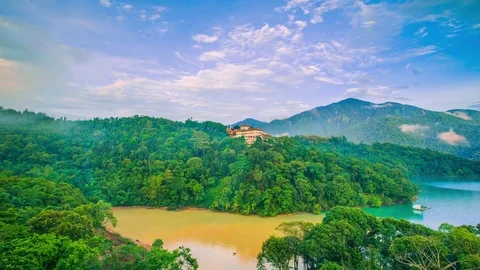 Time Lapse - Clouds Moving Over Hills in Sun Moon Lake, Taiwan - 4K Stock Footage 77566074