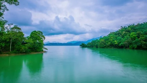 Time Lapse - Clouds Moving over Sun Moon Lake, Taiwan - 4K Stock Footage 77566248