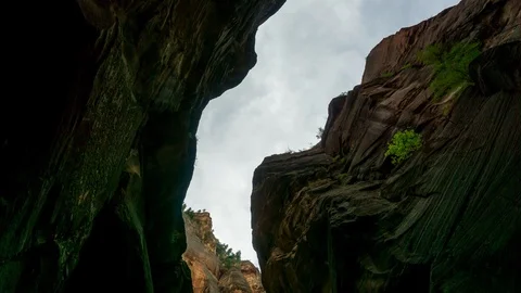 Time Lapse of Clouds Moving Over the Narrows In Zion Stock Footage 95757269