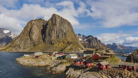 Time lapse of clouds moving over Hamnoy Stock Footage 112721148