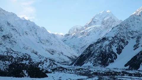 Time-lapse of clouds moving over the snow covered mountains Stock Footage 116749825
