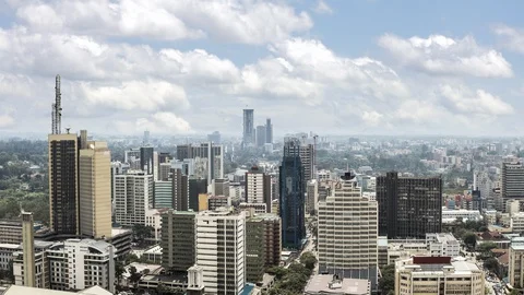 Time lapse of clouds moving over downtown Nairobi, Kenya. Видео 129516185