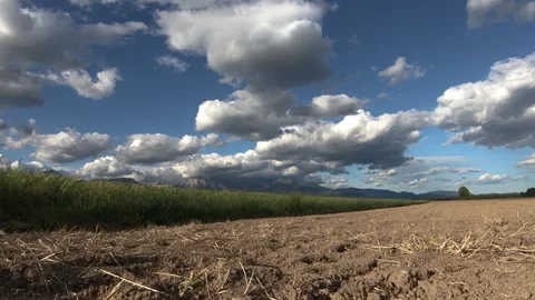 Time lapse clouds moving over large farming field Stock Footage 131299089