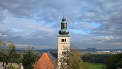 Time lapse clouds moving over Annunciation catholic church and flatland basin Stock Footage 142135358