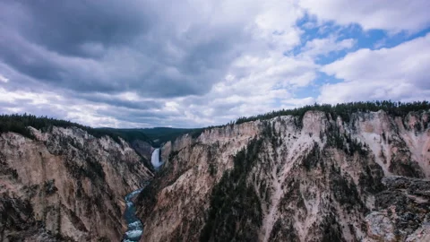 Time-lapse - Clouds moving over lower falls of the Yellowstone National Park Stock Footage 145519219