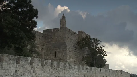 Time-lapse of clouds at Old City wall in Jerusalem Stock Footage 86759178