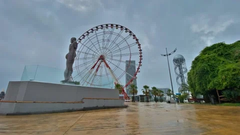 Time-lapse clouds over the ali and nino monument in Batumi Stock Footage 162224584