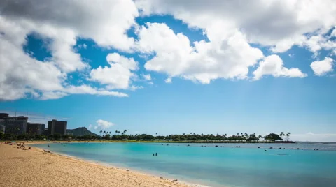 Time Lapse -Clouds over the Beach of Honolulu, Hawaii Stock Footage 58630599