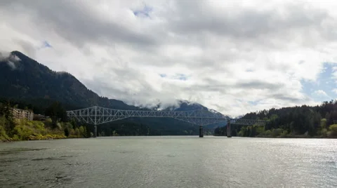 Time Lapse of Clouds Over Bridge of the Gods in Oregon Columbia River Gorge Video stock 49508922