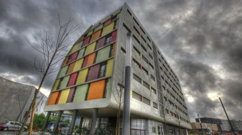 TIME LAPSE - CLOUDS OVER BUILDING (DARK) Stock Footage 29997255