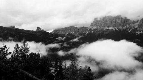 Time lapse of clouds over Cinque Torri  in Cortina d'Ampezzo, Dolomites, Italy Stock Footage 91991473