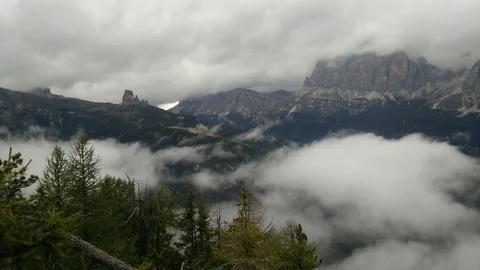Time lapse of clouds over Cinque Torri  in Cortina d'Ampezzo, Dolomites, Italy Stock Footage 91991477