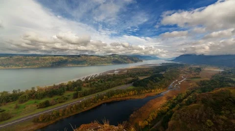 Time Lapse of Clouds over Columbia River Gorge in Fall Season Portland Oregon 4k Stock Footage 56137368