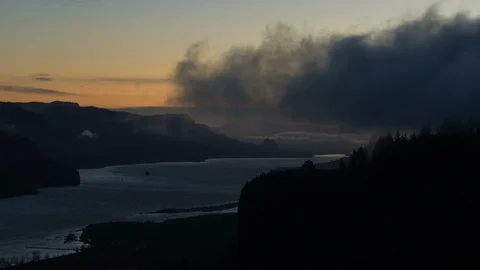 Time lapse of clouds over Columbia River Gorge from Chanticleer Point at sunrise Stock Footage 87568845