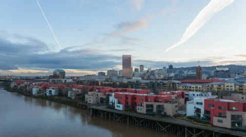 Time Lapse of Clouds Over Condominiums and Office Buildings in Portland Oregon Stock Footage 46317550
