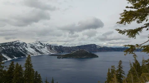Time Lapse of Clouds Over Crater Lake National Park in Southern Oregon 1920x1080 Stock Footage 49132399