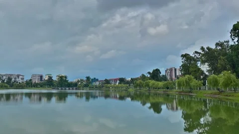 Time-lapse clouds over the lake Stock Footage 162223681