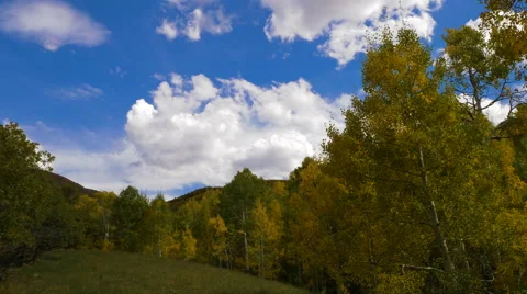 Time Lapse Clouds Over Mountain Landscape Autumn Fall Golden Leaves Stock Footage 68080219