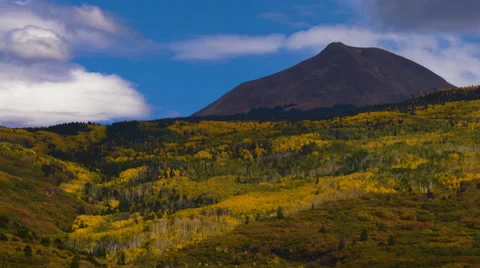 Time Lapse Clouds Over Mountain Landscape Peaks Autumn Fall Golden Leaves Stock Footage 68080228
