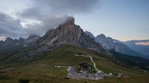 Time lapse of clouds over Passo Giau at sunset, Dolomites Stock Footage 346288918