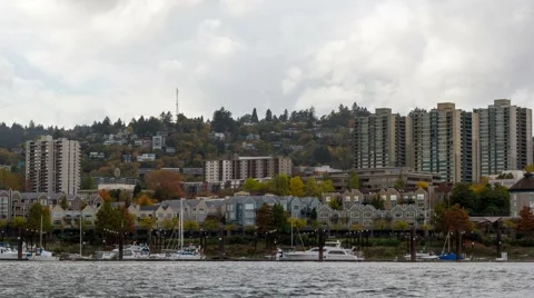 Time lapse of clouds over Portland OR along Willamette River one autumn day 4k Stock Footage 68601284