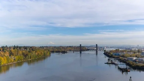 Time lapse of of clouds over Portland OR along Willamette River in fall season Video stock 69222142