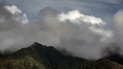Time lapse of clouds over rainforest covered mountains 動画素材 127978079