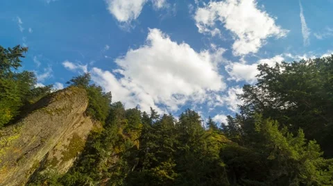 Time lapse of clouds over rock formation and trees along Columbia Gorge in OR 4k Stock Footage 67731995